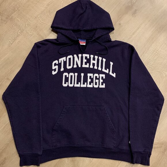 Champion Stonehill College Skyhawks Hoodie Men's Medium M Purple Y2K Sweatshirt - Picture 1 of 8